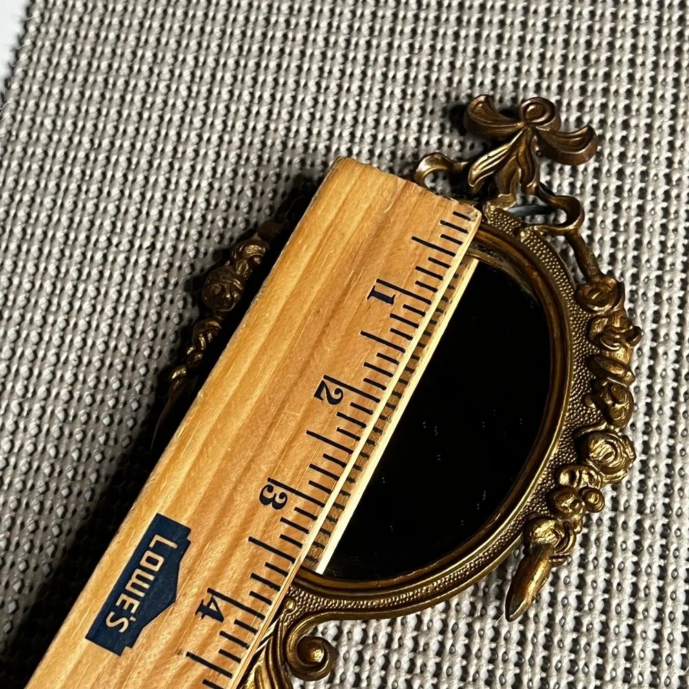 Vintage Made in Italy Ornate Brass Oval Frames Black Convex Glass Pair 4.25